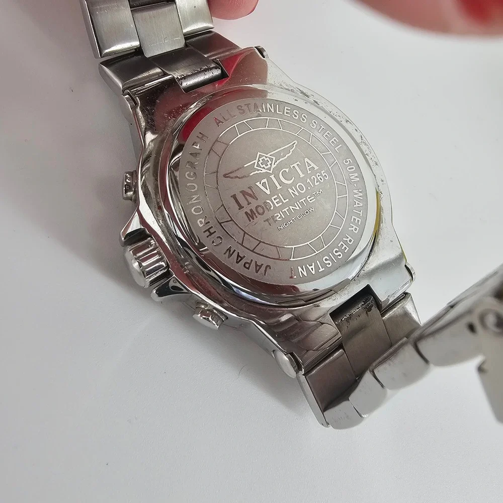 Invicta Watch Mens Silver 1265 Chronograph Stainless Steel White Dial Sport